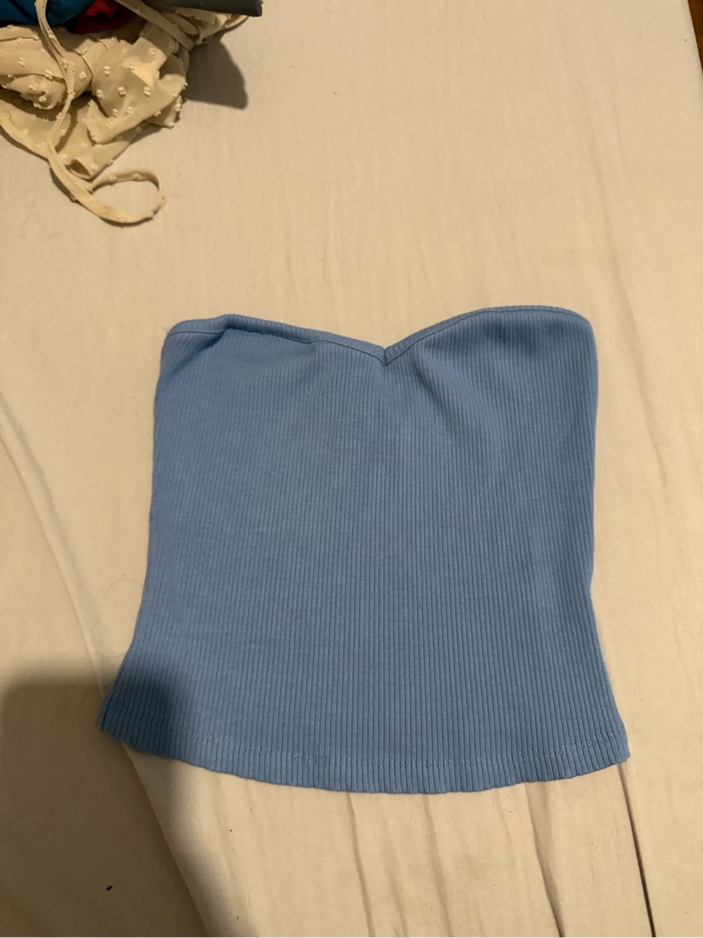 Fashion Nova Ribbed Strapless V-Wire Tube Top - Baby Blue